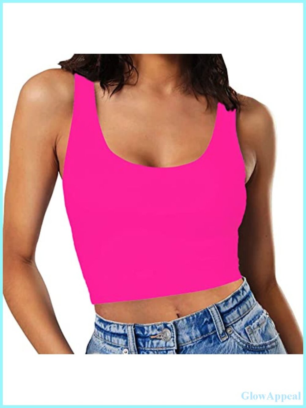 Women's Sleeveless Double Layer Scoop Neck Cropped Tank Top